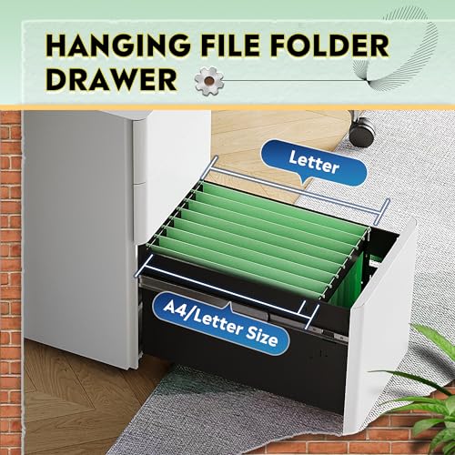 DEVAISE 3-Drawer Slim Vertical File Cabinet, Fully Assembled Except Casters, Legal/Letter Size, White