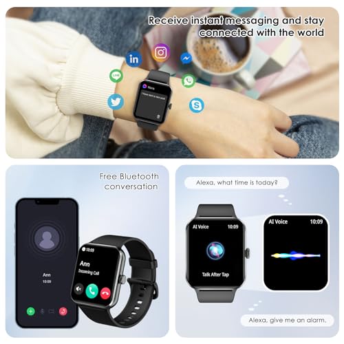 IOWODO Smart Watch(Answer/Make Call), 1.85" Smartwatch for Men Women, 100+ Sport Modes, Pedometer, IP68 Waterproof Fitness Tracker, Heart Rate/Sleep Monitor, Smart Watches for Android & iOS (2 Straps)