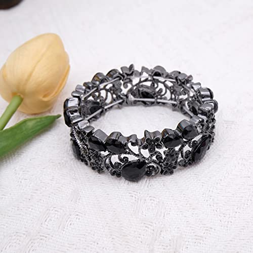 CSY Elegant Crystal Costume Jewelry Sets Flower Bridal Necklace Earrings Stretch Bangle Set for Bride Bridesmaid Wedding Dress Accessories