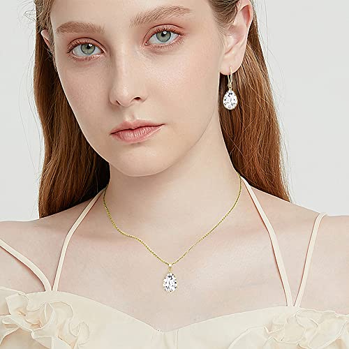 Linawe Crystal Jewelry Sets for Women, Diamond Pendant Necklace, Rhinestone Drop Dangle Earrings, Matching Wedding Jewelry, Birthstone Cubic Zirconia, 14K Gold/Rose Gold/Silver Tones