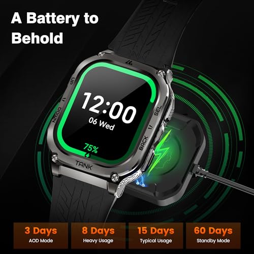 KOSPET Smart Watch for Men, 60-Day Long Battery Life, 50M Waterproof, Rugged Military(Full Metal), Answer/Make Call, Compatible for Android and iOS, 1.96'' AMOLED Always-on Display, AI Voice Assistant