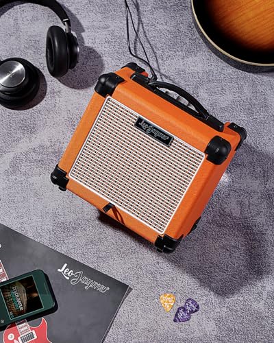 Leo Jaymz 10W Electric Guitar Amplifier-Clean and Distortion Channel -2 Band Equalization and BT Play Accompaniment-Recording Studio, Practice Room, Small Courtyard (5", Orange)…