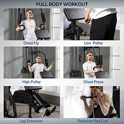 Soozier Home Gym System, Multifunction Workout Station with 100Lbs Weight Stack, 100Lbs Resistance for Full Body Workout Machine