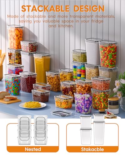 24 PCS Airtight Food Storage Containers with Lids, Kitchen Pantry Organization and Storage, BPA-Free Plastic Scale Food Canisters for Cereal, Flour, Sugar, Dry Food, Include Labels & Marker