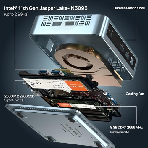 PELADN Mini PC Desktop Computer Intel 11th Gen N5095 (up to 2.9GHz), 8GB DDR4 RAM, 256GB SSD, 4K HD, BT4.2, Dual HDMI, WiFi 2.4G/5G, Gigabit Ethernet. Small Desktop PC