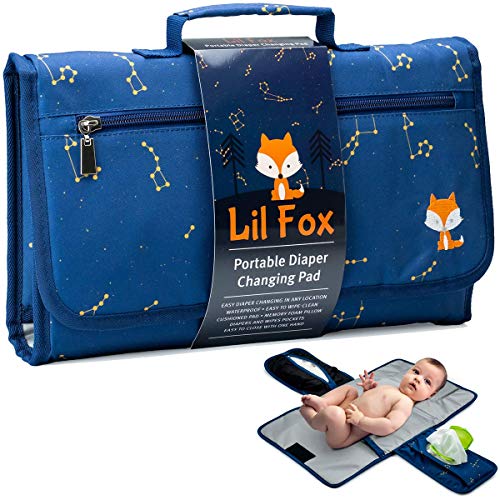 Baby Changing Pad by Lil Fox. Portable Changing Pad for Baby Diaper Bag or Changing Table Pad. One-Hand Diaper Change Pad. Baby Shower Gifts, Newborn Baby Essentials, Unisex Baby Stuff