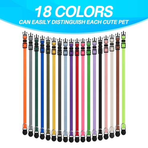 18 Pcs Breakaway Pet Collars,Safety Buckle for Puppy Collars and Kitten Collar,Nylon,Mixed Colors,Adjustable,Ideal for Girl Boy Pet Supplies,Stuff,Accessories(M)