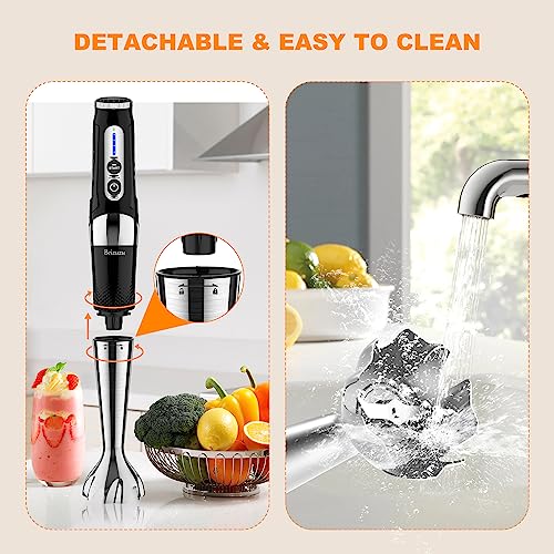 Cordless Hand Blender: 4-in-1 USB Rechargeable Immersion Blender, 21 Variable Speeds & 3-Angle Adjustable with 700ml Chopper, 700ml Beaker, Egg Whisk and Beater for Smoothies, Soup, Baby Food (Black)