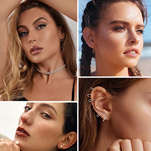Dochais 4PCS 18G Nose Rings Hoops, Surgical Steel Earrings Tragus Septum Piercing CZ Clicker Septum Ring Hinged Segment Septum Conch Lip Cartilage Double Hoops 8mm 10mm For Women Men