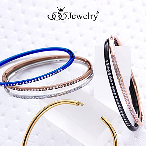 555Jewelry Stainless Steel & CZ Hinged Oval Cuff Bangle Bracelet for Women