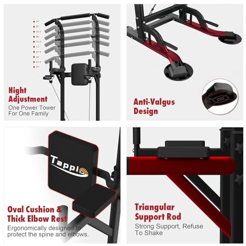 Power Tower Pull Up Bar for Home Gym, Multi-Function Pull Up Bar Stand Dip Bar Station, Adjustable Height Workout Dip Station Strength Training Fitness Equipment