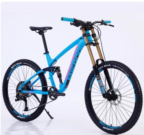 Aluminum Alloy Mountain Bike for Adults; Full Suspension, Double Damping Downhill DH Bicycle MTB Soft Tail – Ultra Light (Blue)
