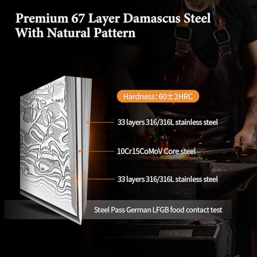 XINZUO 5 Pieces Kitchen Knife Set without Block, Hand Forged 67 Layers Damascus Steel Professional Chef Knife Set, Ultra Sharp,Olive Wood Octagonal Handle, Gift Box