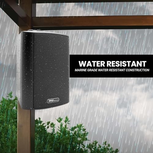 Pyle Pair of Wall Mount Bluetooth Water Resistant 6.5'' Indoor/Outdoor Speaker System, Marine Grade IP44 Rating, Bass Boost, Waterproof, Loud Volume and Enhanced Bass. (Pair, Black)