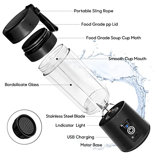 Portable Blender, MIAOKE Smoothie Blender, Personal Mini Juice Blender with Six Blades in 3D, USB Rchargeable Juicer Cup Home/Office/Outdoors (Black)