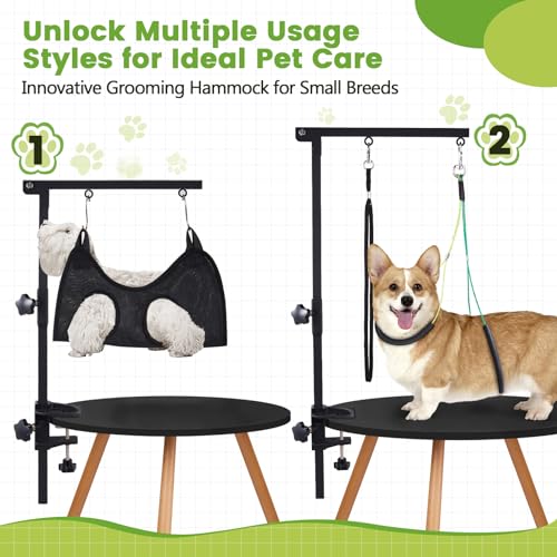 Dog Grooming Table Arm with Hammock - 35" Height Adjustable Dog Grooming Arm with Clamp, Hammock, and No-Sit Haunch Holders - Ideal for Small & Medium Pets