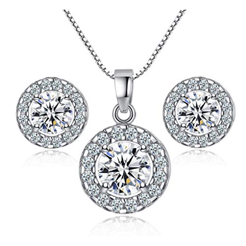 Harlorki Women Lady's Shiny Rhinestone Pendent 925 Silver Plated Crystal Wedding Necklace Earrings Finger Ring Jewelry Set
