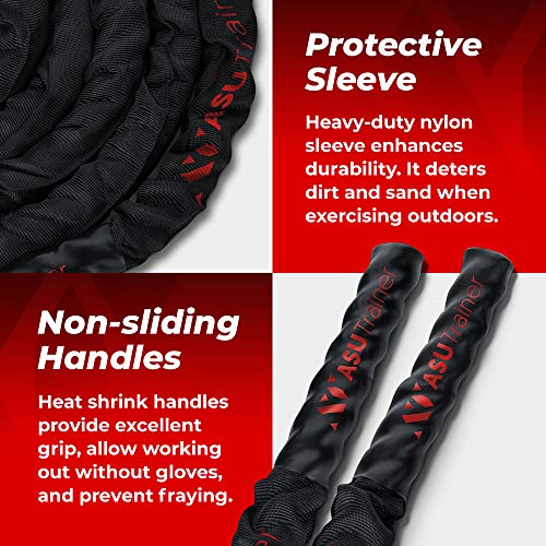 Poly Dacron Weighted Battle Ropes for Home Gym– Indoor/Outdoor Workout Rope with Sleeve, Heat-Shrink Handles, & Anchor Kit – Exercise Rope for Training/Fitness/Boxing, Army Battle Rope
