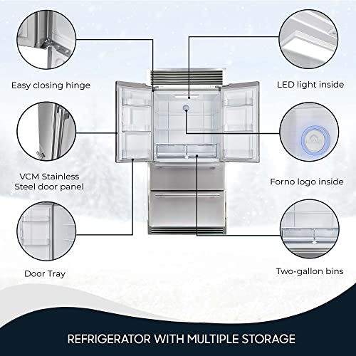 Forno Moena 40" Wide (36" + 4" Trim Kit) Refrigerator and Freezer 19.2 Cu.Ft with Trim Kit Grill - French Door Counter Stainless Steel Freestanding Fridge with Ice Maker