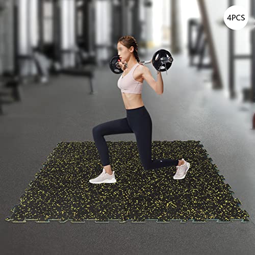1" Thick 10.76 Sq Ft Rubber Top High Density 4Pcs Exercise Gym Mats, Interlocking Puzzle Floor Tiles for Home Gym Heavy Workout Equipment Flooring, 19.68 * 19.68inch