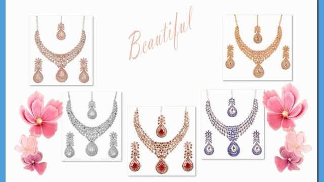 Touchstone Indian wedding jewelry sets for women necklace bollywood jewellery set desi bridal designer necklaces earrings artificial joyeria rhinestone crystal fancy in white or silver or gold tone