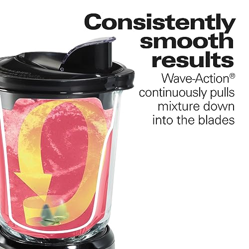Hamilton Beach Wave Crusher Blender For Shakes and Smoothies With 40 Oz Glass Jar and 14 Functions, Ice Sabre Blades & 700 Watts for Consistently Smooth Results, Black + Stainless Steel (54221)