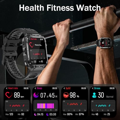 Military Smart Watch for Men 1.96 Inches Outdoor Sports Smartwatch with Answer/Make Call,Fitness Watch,Blood Oxygen,Heart Rate and Sleep Monitor Compatible with iPhone and Android Phones