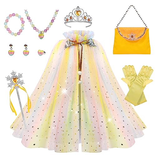 Meland Princess Dress up Clothes for Little Girl, 11Pcs Princess Cape with Crown, Princess Dresses for Girl 3-8 Birthday Gift