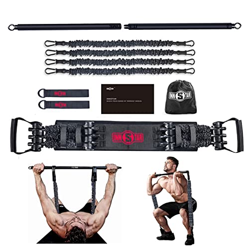 INNSTAR Gym 3.0 Portable Home Gym Training Set, Adjustable Bench Press Squat Resistance Bands with Fitness Bar, Foot Cover, Full Body Workout Fitness Equipment, All in One Gym for Home, Travel