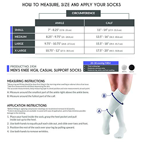 Truform Compression Socks, 20-30 mmHg, Men's Gym Socks, Knee High Over Calf Length, Black, X-Large