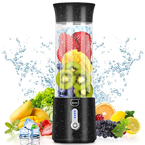 Personal Juicer, Miaoke Portable Blender 17 Oz 6 Leaves High-Speed 304 Stainless Steel Blade 22000 R/Min 4000Ah Type-C Rechargeable 4-Grade power prompt With Portable Removable Cup Lid/Black