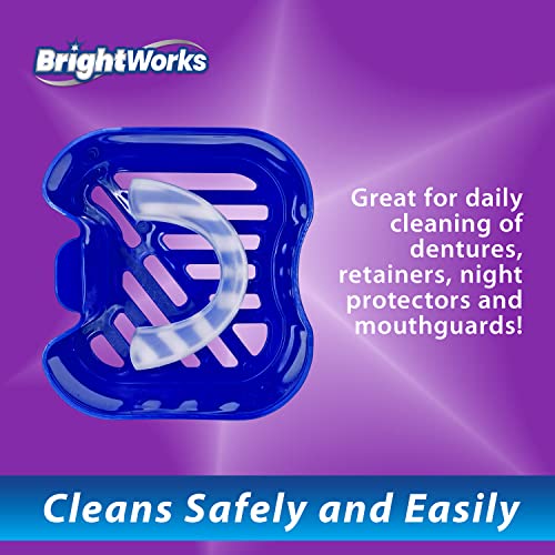 BrightWorks Dental Bath Cleaner Cup Case (3 Pack) for Dentures, Aligners, Retainers, Night Guards, Mouth Guards, Dental Guards, and Dental Appliances. Includes Rinsing Basket, Easy to Use.
