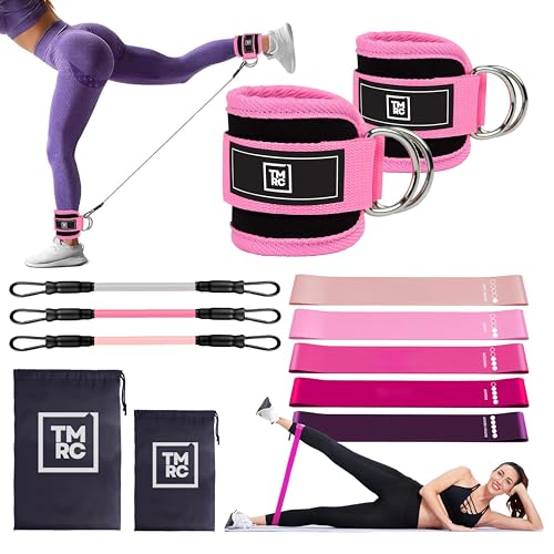 12 pcs Ankle Resistance Bands with Cuffs, 5 Mini Loop Bands, Ankle Bands for Working Out, Resistance Bands for Leg Butt Workout Equipment, Butt Bands for Working Out Women, Glutes Workout Equipment