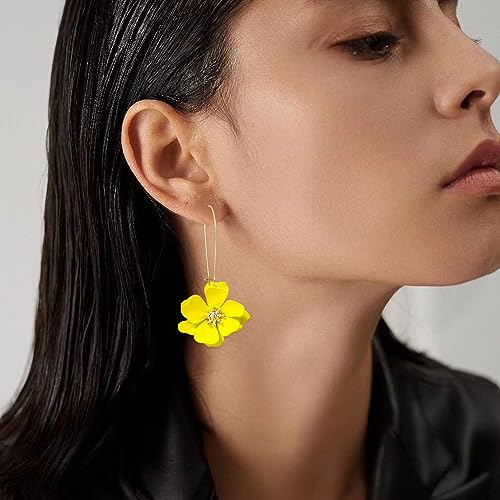 GUOXIAOMEI Bohemian Daisy Flower Matte Floral Long Petal Drop Dangle Earrings Layered Tiered for Women Girls Chic Boho Wedding Jewelry