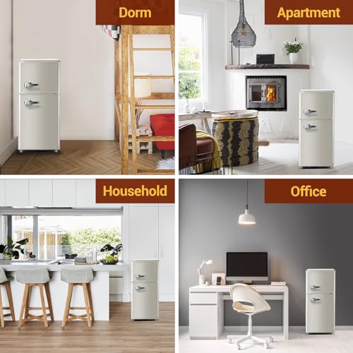 Retro Mini Refrigerator with Freezer 2-Door Retro Compact Fridge with Freezer 3.0Cu. Ft. Fridge for Office with Adjustable Thermostat&Shelves&Egg Tray,Mini Fridge with Freezer for Bedroom,Dorm(Cream)