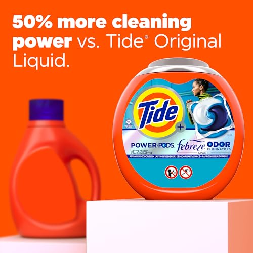 Tide Power Pods Laundry Detergent Pacs with Febreze Sport, 45 Count, Febreze Freshness with Sport Odor Defense