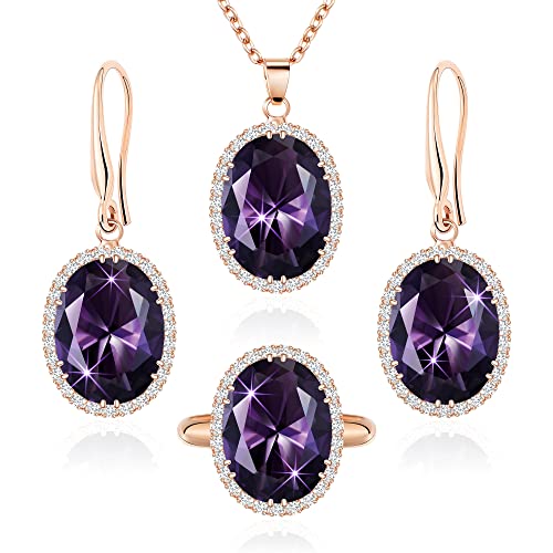 Linawe Crystal Jewelry Set for Women, Cubic Zirconia Ring, Diamond Necklace, Rhinestone Dangle Earrings, Wedding Jewelry for Brides Bridesmaid, 14K Gold/Silver/Rose Gold