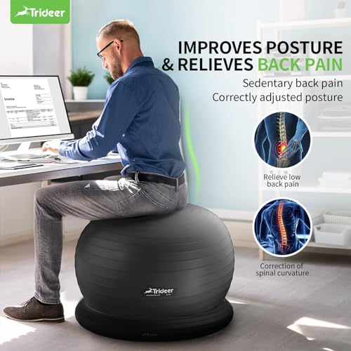 Trideer Ball Chair Yoga Ball Chair Exercise Ball Chair with Base & Bands for Home Gym Workout Ball for Abs, Stability Ball & Fitness Ball Seat to Relieve Back Pain