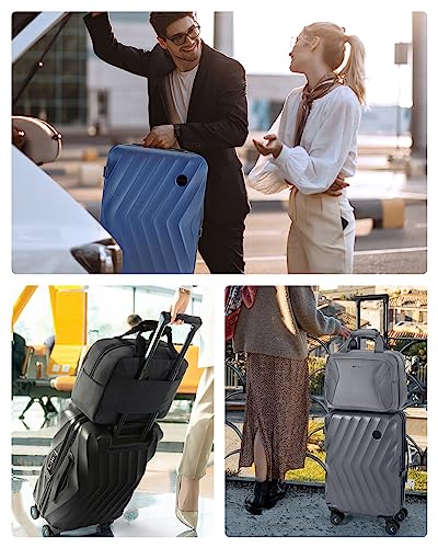BAGSMART 2 Piece Luggage Set, 20 Inch Carry On Suitcase with Spinner Wheels, Duffel Bag for Men Women, Black, Polycarbonate