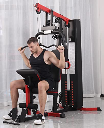 Signature Fitness Multifunctional Home Gym System Workout Station with Leg Extension and Preacher Curl, 122.5LB Weight Stack, Multiple Options, Multiple Packages