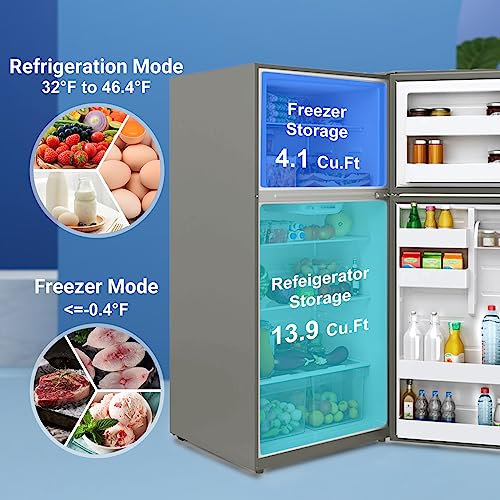 SMETA Stainless Steel Refrigerator, 18 Cu. Ft Garage Fridge with Top Freezer for Office, Home, Frost Free, Full Size with Led