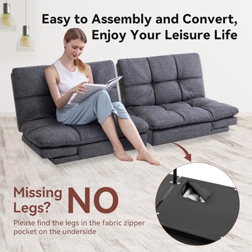 Futon Couch, Convertible Futon Sofa Bed, Memory Foam 70" Futon Sofa, Adjustable Sleeper Sofa, Modern Loveseat Sofa Bed for Compact Space,Living Room, Office, Apartment, Grey, Updated Quality