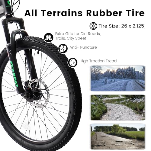 GOWE A2660 Mountain Bike 26 Inch Wheels, 21-Speed Full Suspension Mens Womens Trail Commuter City Mountain Bike, Carbon Steel Frame Disc Brakes Thumb Shifter Front Fork Rear Shock Absorber Bicycles