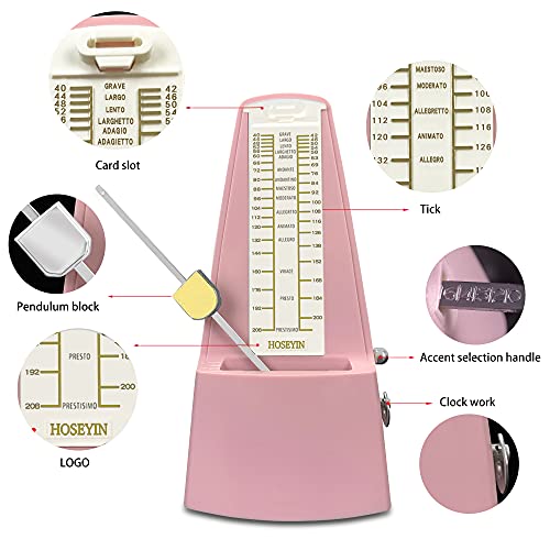 Mechanical Metronome, Universal Metronome for Piano, Guitar, Violin, and Other Instruments (Standard, Pink)
