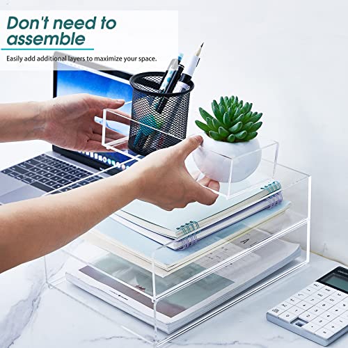 Stackable Acrylic Paper Tray Clear Acrylic Desk Organizer Letter Size Paper File Tray for Office Document Workspace Desktop(3 Tier)