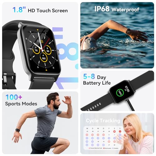 Gydom Smart Watch for Men - Answer/Dial Call & Alexa Built-in, 1.8" Touch Screen Fitness Watch with Heart Rate SpO2 Sleep Monitor, 100 Sports Modes, IP68 Waterproof Activity Tracker for iPhone Android