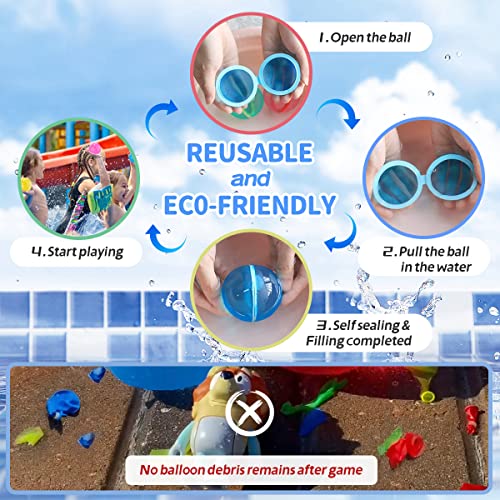 【8 Pack】Magnetic Reusable Water Balloons Fast Refillable for Kids Outdoor Activities, latex-free Kids Pool Beach Bath Toys, Self-Sealing Water Bomb Quick Fill for Summer Games