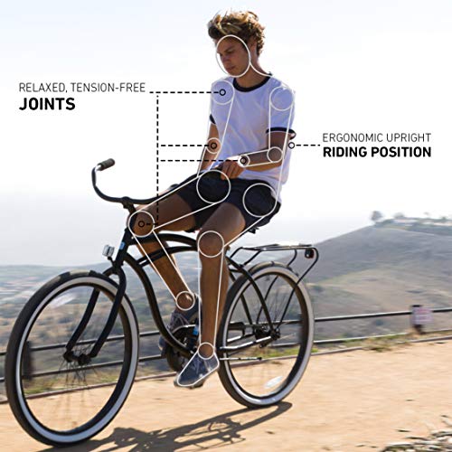 sixthreezero Around The Block Men's Beach Cruiser Bike, Single Speed Step-Through Touring Hybrid Bicycle with Rear Rack, 26 Inch Wheels, Matte Black