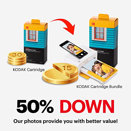 KODAK Dock Plus 4PASS Instant Photo Printer (4x6 inches) + 90 Sheets Bundle (10 Initial Sheets + 80 Sheet Pack)