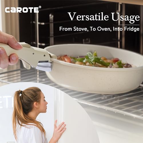 CAROTE 11pcs Pots and Pans Set Non Stick, Cookware Sets Detachable Handle, Induction RV Kitchen Set Removable Handle, Oven Safe, Cream White